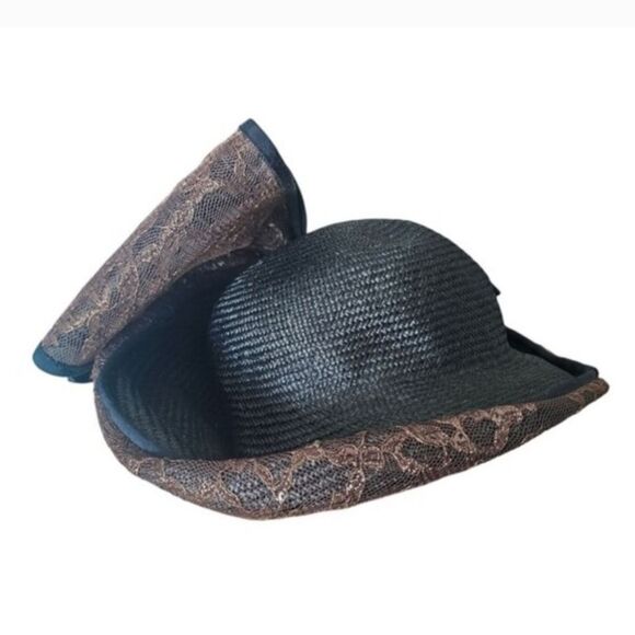 Mr John Moderne Vintage Sculpted Hat Navy Lace Brim Couture Millinery Church main image 16